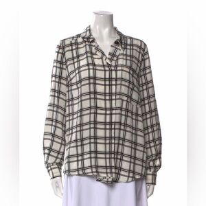 Marissa Webb Silk Plaid Print Button-Down Top